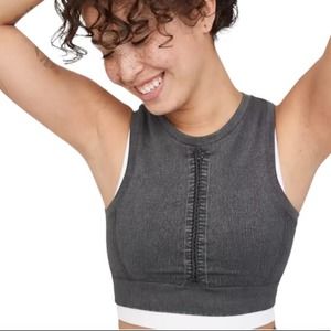 OFFLINE By Aerie Seamless Macrame Longline Sports Bra Medium Gray Shadow-S